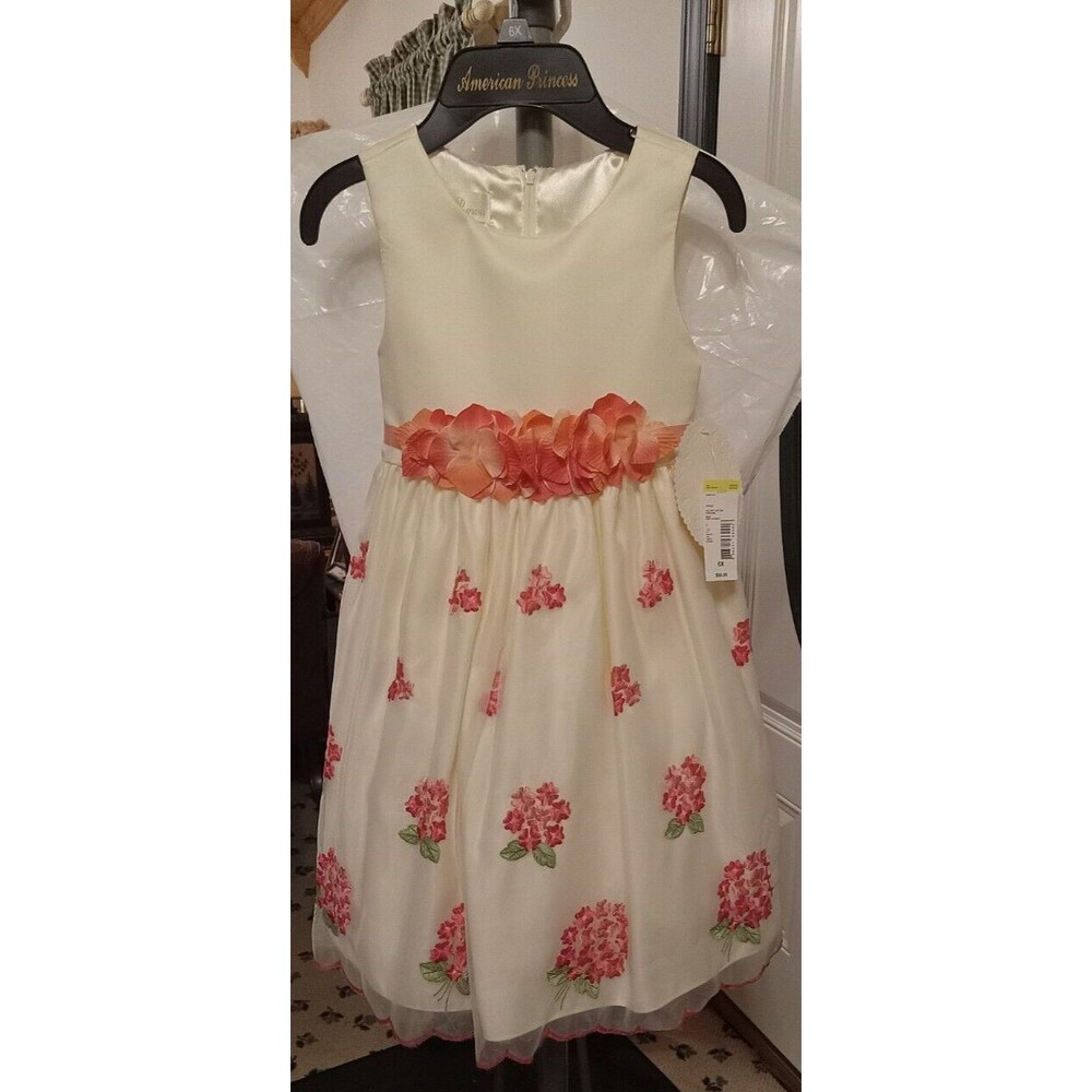 American Princess Girl's Flowered Ivory Wedding Formal Party Dress Size 6X NWT